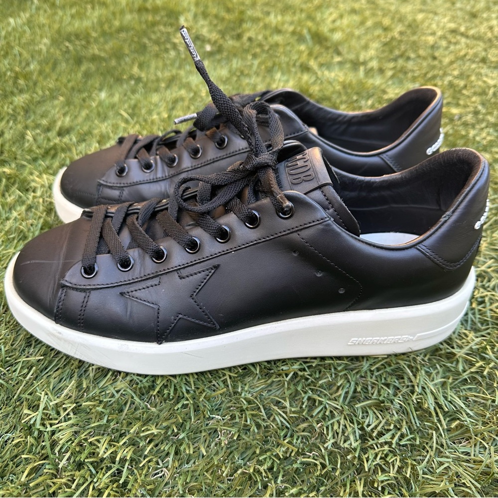 Golden Goose Women’s Bi-Based Purestar Low Top Sneakers in Black Leather 40/9.5 - Picture 2 of 11